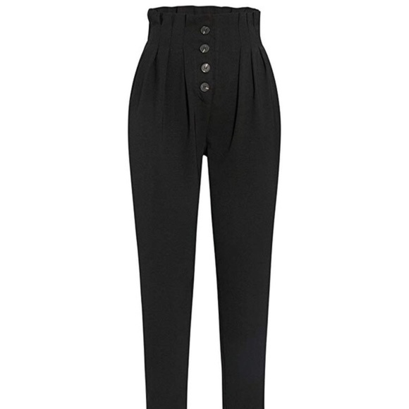 Black Paper Bag Trousers - Picture 5 of 7